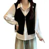 Ropa para mujer de talla grande: un elegante conjunto de dos piezas de chaleco y camisa que disimula el abdomen, perfecto para el otoño, diseñado para hacer que las mujeres de talla grande luzcan más delgadas, con un ajuste normal en los hombros y mangas largas