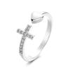 Anillo Abierto de Amor con Cruz de Diamantes de Venta Caliente para Comercio Exterior Transfronterizo Europeo y Americano, Anillo para Mujer con Corazón de Melocotón Geométrico al por Mayor