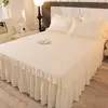 Saia de Cama de Algodão Puro de Verão Cobertura de Cama Peça Única 100% Algodão Protetor de Colchão à Prova de Poeira 1.5m 1.8m Lençol de Cama Antiderrapante Conjunto de Roupa de Cama