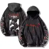 [Código Europeu Transfronteiriço] Moletom Berserk Masculino Estampa Gótica Moletom Lavado Retrô Roupas de Rua Hip-Hop Qualidade
