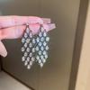 Pendientes de borla con incrustaciones de diamantes y circonitas en forma de abanico de aguja de plata, estilo moderno y elegante, con diseño que combina con todo.