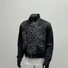 Moletom com Gola Alta Estampa de Leopardo e Estrela Retro Americano para Homens e Mulheres Estilo de Rua Cool Curto Largo Versátil Cardigan Roupa Externa Homem