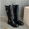 Botas Altas Maillard Retro de Suela Gruesa para Mujer Otoño Invierno Nuevo Estilo Hebilla Punta Redonda Tacón Grueso Botas de Caballero Botas Altas Británicas