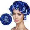 Gorro de Dormir de Satén con Encaje de Doble Capa Transfronterizo de Amazon, Gorro de Dormir de Seda, Gorro Casero de Doble Capa con Borde Volante Ajustable