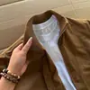 Chaqueta bomber corta estilo americano marrón transfronteriza para hombre, chaqueta de béisbol de otoño con cuello alto, abrigo de trabajo de alta gama
