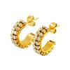 Nuevos aretes de diamantes en forma de C de acero inoxidable transfronterizo para mujer, estilo comodín europeo y americano, aretes de acero de titanio con textura de oro de 18 quilates, en stock, venta al por mayor