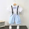 Traje de Vestido con Peto Negro y Camisa Blanca para Niños Verano 2024 Tallas Pequeñas y Medianas Ropa de Presentación para Día del Niño