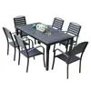 Fábrica de Foshan Pátio Externo Mesa de Jantar de Madeira Anticorrosiva e Combinação de Cadeiras Mobiliário para Pousada Hotel Jardim Madeira Plástica Mesa e Cadeiras Externas