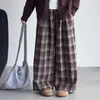 Colección de otoño para niñas: Conjunto de cárdigan de punto estilo coreano y pantalón de pierna ancha a cuadros nuevo 2026