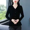 Camiseta de Veludo Preto de Manga Longa 2025 Outono e Inverno Nova Elegante Que Cobre a Barriga Camada Base Sofisticada Top Externo para Mulheres