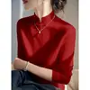 Blusa Versátil da Moda Slim-Fit Vermelha Retro de Botão, Estilo Chinês Novo, Outono, 26 Peças, para Mulheres