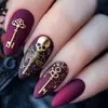 Moda de Halloween Estilo Europeo y Americano Uñas Redondas en Forma de Almendra con Patrón de Calavera Dorada, Pegatinas Removibles para Uñas Postizas