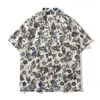 Camisa hawaiana de manga corta para hombre, verano, retro japonés casual, estilo Harajuku Hong Kong, camisa cárdigan de manga tres cuartos con estampado completo