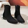 Botines Vintage Marrones de Gamuza para Mujer, con Tacón Grueso, Punta Cuadrada Francesa, Aumento de Altura de 8 cm y Cierre Trasero