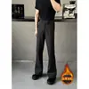 Calças Bootcut Pretas de Cintura Alta Emagrecedoras para Homens, Calças Casuais de Alto Padrão, Calças com Forro de Lã Scimitar de Caimento Limpo