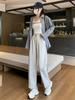 Pantalones Casuales de Otoño para Mujer de Cintura Alta Japonesa y Pierna Ancha Cubre Pantalones Holgados de Cintura Alta Combinables Nueve Puntos Harlan Rábano Pierna Ancha