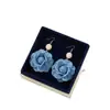 Aretes de Flor de Tela de Mezclilla Azul Dulces y Frescos Estilo Coreano para Mujer, Diseño de Nicho, Aretes Versátiles y Elegantes