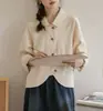 Camisa holgada de estilo japonés para mujer, adelgazante, top 2026 principios de otoño, cuello polo, manga larga, diseño de alta gama, cárdigan camisa para mujer