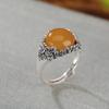 Anillo de cuentas redondas de cera de abeja de plata esterlina S925 Yilu, versátil, estilo étnico, retro, con accesorios envejecidos, anillo elegante y elegante