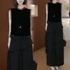 Traje de Mujer Personalizado Estilo Chino Nuevo para Verano 2026, Elegante Top sin Mangas con Parches de Encaje, Pantalones de Pierna Ancha Adelgazantes