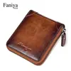 Cartera corta para hombre Fanya de piel genuina 2021 Nueva de primera capa de piel de vaca con cremallera tarjetero cartera para licencia de conducir cartera