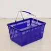 Cesta de Plástico de Fondo Plano Haoter con Asa de Metal Recubierta de Goma, Cesta de Compras Azul para Centros Comerciales con Asa Cómoda