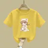2016#2025 Nuevo Ropa Infantil Estampada de Dibujos Animados Verano Top Básico Camiseta de Manga Corta Moderna para Niños y Niñas