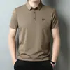 Camisa Polo Masculina de Manga Curta Sem Costura 2024 Verão Pai Nova Camiseta Casual de Negócios com Gola