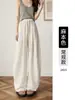 Calças de Linho Tencel Wide Leg Femininas Verão Finas Cintura Alta Calças Banana Bainha Completa Cintura Elástica Casual Estilo Old Money Calças Longas