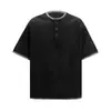 Camiseta de manga corta con cuello Henley texturizado, resistente a la contracción y cosida a mano para hombre, Nuevo top casual holgado de nicho para primavera/verano para mujer