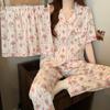 Pijama de coelho floral em desenho animado feminino de verão com manga curta, terno de três peças, algodão nuvem, doce, alta qualidade, roupas de casa, atacado