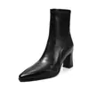 Botas Elegantes de Bico Fino Estilo Coreano Versáteis para o Trabalho Emagrecedoras 2026 Outono/Inverno Pele de Ovelha Elástico Salto Alto Bloco Botas de Cano Curto Tamanho Grande 41 Feminino