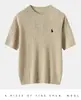 Camiseta de Verano Fina 100% Lana Fina Estilo Coreano Cuello Redondo Tejido de Punto Trenzado Bordado Manga Corta Ropa Exterior Adelgazante para Mujer