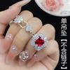 Corindón Rojo Bolsa Cuadrada para Almohada Juego de Tres Piezas Anillo de Apertura Totalmente Diamantado Pendientes Colgantes Elegantes de Lujo para Mujer suit