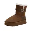 Botas de Nieve de Cuero de Caña Alta con Hebilla de Moda para Mujer 2026 Nuevo Estilo Invierno Cálido con Forro de Terciopelo Espeso Uso Bidireccional Zapatos de Algodón del Noreste