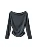 Camiseta Manga Longa Assimétrica Estilo Coreano para Mulheres Outono Inicial 2026 Novo Design Slim Fit Camiseta Básica para Mulheres A14438