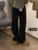 Pantalones vaqueros vintage con estampado floral tipo polo para mujer, de primavera y otoño, negros, de cintura alta, rectos, holgados y con pierna ancha.