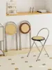 Silla de Comedor de Ratán con Cojín Suave Plegable, Estilo Vintage para Apartamentos Pequeños, Silla para Mesa de Comedor de Uso Doméstico, Taburete de Acero Inoxidable de Moda