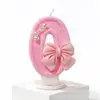 Velas de Cumpleaños Digitales de Moda con Lazos Rosas, Velas Creativas Hechas a Mano para DIY, Adornos para Pastel de Cumpleaños para Niñas