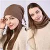 M1019 Chapéu Cachecol 2 Usos Suéter Chapéu Outono e Inverno Novo Feminino Veludo Quente e à Prova de Frio Tricô Proteção de Orelha Chapéu de Gola Alta