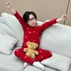 Conjunto de Ropa Interior Térmica Roja de Año Nuevo para Niños, Pijama Suave Festivo para Niños y Niñas, Nuevo Estilo para el Año de Nacimiento