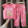 Traje de Manga Corta para Niños Algodón Puro Verano Camiseta para Bebé Ropa de Casa para Niños Pijamas para Niñas Ropa de Verano Ropa para Niños
