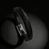 Pulsera Geométrica de Cuero Transfronteriza Europea y Americana Más Vendida con Cierre Magnético de Aleación, Joyería de Pulsera Tejida a Mano para Hombre