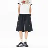 Shorts Bordados Oversized Soltos Tendência Perna Reta para Adolescentes, Calças Esportivas Cinquenta Pontos Vintage de Verão para Homens, Tie-Dye