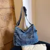 Bolso de Mezclilla Lavada Estilo Retro Coreano, Elegante Bolso de Hombro Individual para Debajo del Brazo, Bolso Cruzado de Mano de Moda Casual para el Trabajo y el Viaje