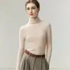 Suéter de punto de una sola pieza sin costuras de cuello alto 100% cachemira para otoño e invierno para mujer, tejido de punto ajustado acanalado