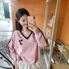 Sudadera de Empalme a Rayas con Encaje, Manga Larga para Mujer, Cuello en V, Otoño e Invierno, Talla Grande, Diseño Dulce, Top con Capucha de Nicho