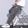 Fabricante Original Calça de Seda Gelo Fina de Verão para Homens, Estilo Jogger, Secagem Rápida, Caimento Solto, Punho, Roupa de Trabalho, Comprimento Cropped, Tendência para Homens