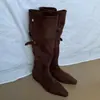 Botas Largas Plisadas para Mujer que Aumentan la Altura 2026, Elegantes y Modernas, Botas de Media Caña Vintage para Doble Uso en Otoño, Botas Vaqueras Occidentales de Punta