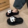 Pantuflas de Algodón de Panda Lindas Invierno Hogar Suela Gruesa Pantuflas Cálidas Muñeco de Peluche Suela de Goma Antideslizante Zapatos de Luna Mujer